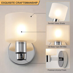 Harper Living Modern Wall Light, Indoor Wall Lamp With Chrome Finish & Frosted Glass Shade, Wall Sconce Lights - thumbnail 6