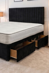 "Knight Sleep Emily Plush Bed Set With Mattress, 4 Drawers Same Side & 24""headboard, Black Plush, 4Ft6 - Double" - thumbnail 2