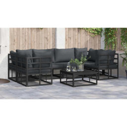 Berkfield Garden Sofa Set 7 Pcs Black Aluminium - thumbnail 6