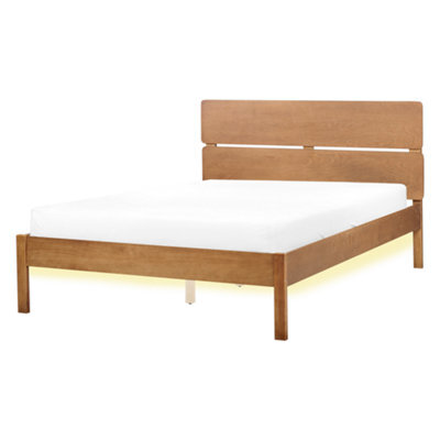 Beliani Bed With Led Wood Boisset 140 X 200 Cm (Eu Double) Dark Brown - image 1