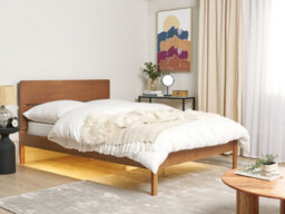 Beliani Bed With Led Wood Boisset 140 X 200 Cm (Eu Double) Dark Brown - thumbnail 2