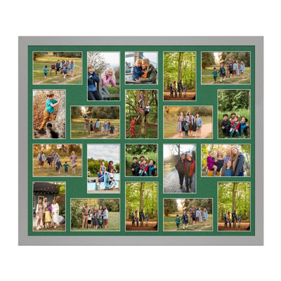 AK Frames 80X70Cm Light Grey Modern Multi Photo Frame With Emerald Mount - Holds 20 Apertures (18X) 6X4, (2X) 4X4 Photos - image 1