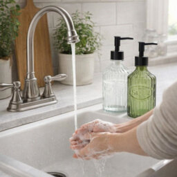 Candlelight Green Glass Soap Dispenser With Black Pump - thumbnail 5