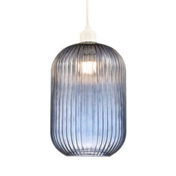 Happy Homewares Contemporary Chic Navy Midnight Blue Line Ribbed Glass Pendant Light Shade