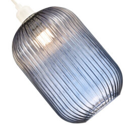 Happy Homewares Contemporary Chic Navy Midnight Blue Line Ribbed Glass Pendant Light Shade - thumbnail 3