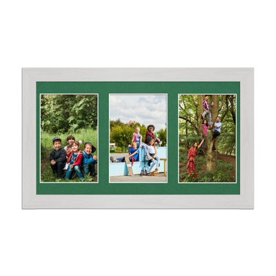 AK Frames 40X20Cm White Ash Modern Multi Photo Frame With Emerald Mount - Holds 3 Apertures (3X) 6X4 Photos - image 1