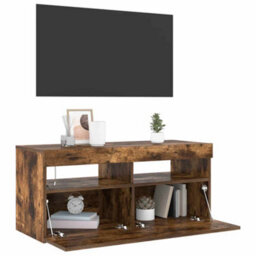 Berkfield Modern Tv Cabinet With Led Lights Smoked Oak 90X35X40 Cm - thumbnail 4