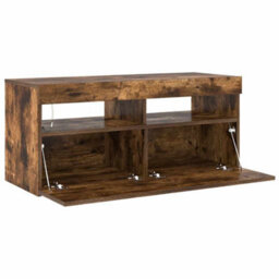 Berkfield Modern Tv Cabinet With Led Lights Smoked Oak 90X35X40 Cm - thumbnail 7
