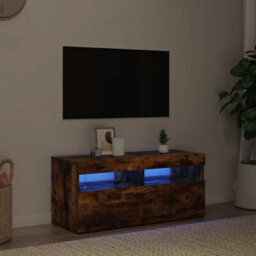 Berkfield Modern Tv Cabinet With Led Lights Smoked Oak 90X35X40 Cm - thumbnail 3