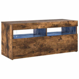 Berkfield Modern Tv Cabinet With Led Lights Smoked Oak 90X35X40 Cm - thumbnail 1