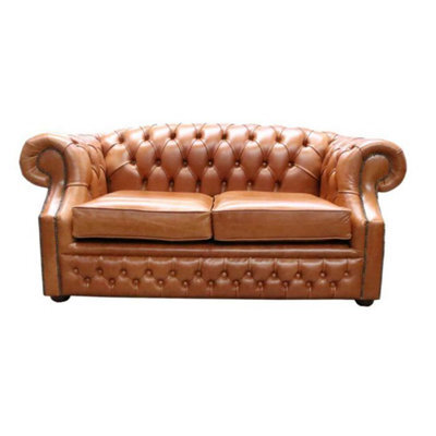 Chesterfield 2 Seater Sofa Old English Bruciato Leather In Buckingham Style - image 1
