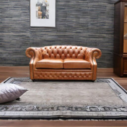 Chesterfield 2 Seater Sofa Old English Bruciato Leather In Buckingham Style - thumbnail 2