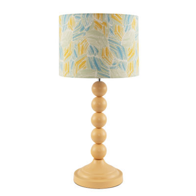 Happy Homewares Chic Yellow Table Lamp With Graphic Style Multi Colour Fabric Shade - image 1