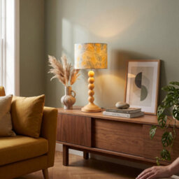 Happy Homewares Chic Yellow Table Lamp With Graphic Style Multi Colour Fabric Shade - thumbnail 6