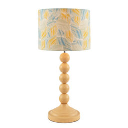 Happy Homewares Chic Yellow Table Lamp With Graphic Style Multi Colour Fabric Shade - thumbnail 2