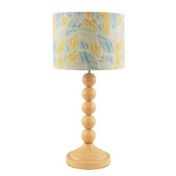 Happy Homewares Chic Yellow Table Lamp With Graphic Style Multi Colour Fabric Shade - thumbnail 1