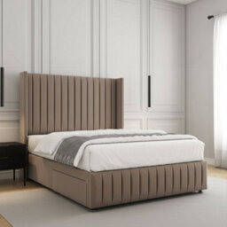 REGIONAL FURNISHINGS Divan Bed Set Mink Plush Velvet Upholstered 54Inch Headboard & Footboard 2Drawersfootend & Mattress In 4Ft 4Ft6 5Ft 6Ft - thumbnail 3