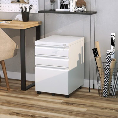 Vinsetto 3 Drawer File Cabinet, Lockable Metal Filling Cabinet, White - image 1