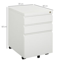 Vinsetto 3 Drawer File Cabinet, Lockable Metal Filling Cabinet, White - thumbnail 3