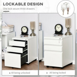 Vinsetto 3 Drawer File Cabinet, Lockable Metal Filling Cabinet, White - thumbnail 6