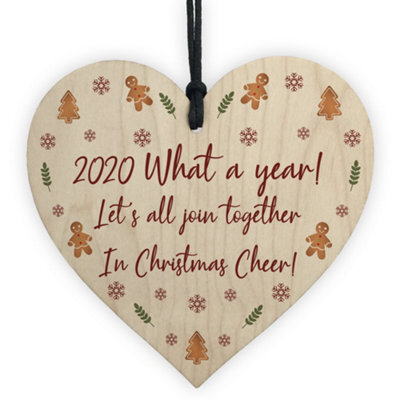 Red Ocean Lockdown Quarantine Memory Wood Heart Christmas Tree Decoration Bauble Gift - image 1