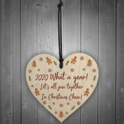 Red Ocean Lockdown Quarantine Memory Wood Heart Christmas Tree Decoration Bauble Gift - thumbnail 2