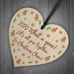 Red Ocean Lockdown Quarantine Memory Wood Heart Christmas Tree Decoration Bauble Gift - thumbnail 6