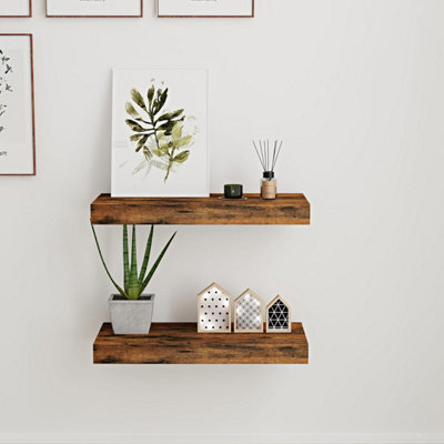 Xample Set Of 2 Wooden Floating Shelves For Wall, Multi-Purpose Wall Mounted Shelf For Bedroom, Bathroom, Kitchen, Living Room & Plants - image 1