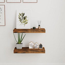 Xample Set Of 2 Wooden Floating Shelves For Wall, Multi-Purpose Wall Mounted Shelf For Bedroom, Bathroom, Kitchen, Living Room & Plants