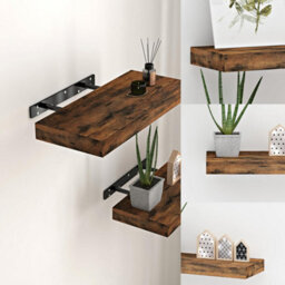 Xample Set Of 2 Wooden Floating Shelves For Wall, Multi-Purpose Wall Mounted Shelf For Bedroom, Bathroom, Kitchen, Living Room & Plants - thumbnail 3