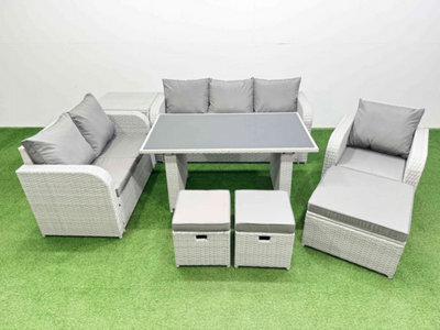 Fimous Rattan Outdoor Table Reclining Chair Sofa Set With Side Table 3 Stools Light Grey 9 Seater - image 1