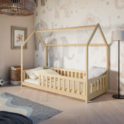 Arte Noah Wooden House Bed Eu Single 97Cm - Natural White House-Shaped Bed With Guard Rails For A Warm, Eco-Friendly Room - thumbnail 1