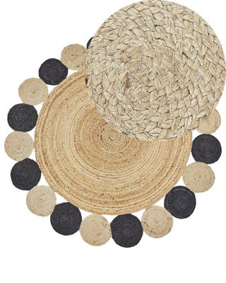 Beliani Round Jute Area Rug 140 Cm Black Vostan - image 1