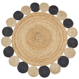 Beliani Round Jute Area Rug 140 Cm Black Vostan - thumbnail 4