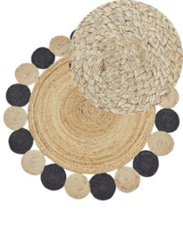 Beliani Round Jute Area Rug 140 Cm Black Vostan - thumbnail 1