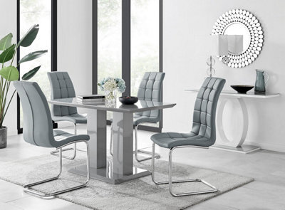 Furniturebox Uk Imperia 4 Modern Grey High Gloss Dining Table And 4 Elephant Grey Murano Chairs Set - image 1