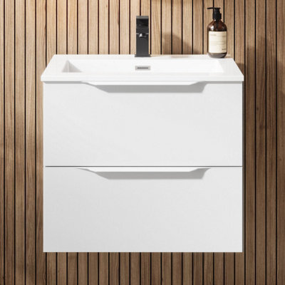 Affine 600mm Bathroom Vanity Unit Basin Wall Hung Furniture 2 Soft Close Drawers White - image 1