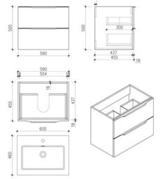 Affine 600mm Bathroom Vanity Unit Basin Wall Hung Furniture 2 Soft Close Drawers White - thumbnail 6