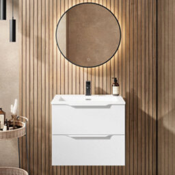 Affine 600mm Bathroom Vanity Unit Basin Wall Hung Furniture 2 Soft Close Drawers White - thumbnail 2