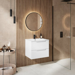 Affine 600mm Bathroom Vanity Unit Basin Wall Hung Furniture 2 Soft Close Drawers White - thumbnail 3