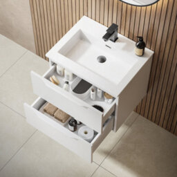 Affine 600mm Bathroom Vanity Unit Basin Wall Hung Furniture 2 Soft Close Drawers White - thumbnail 4