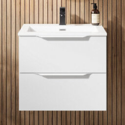 Affine 600mm Bathroom Vanity Unit Basin Wall Hung Furniture 2 Soft Close Drawers White - thumbnail 1