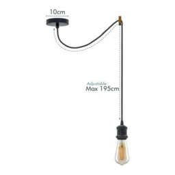 Ledsone Vintage Industrial Black Spider Chandelier Adjustable 2M E27 Pendant Lamp With Bulb - thumbnail 3
