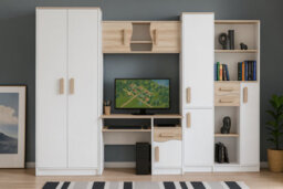 Mathias Youth Bedroom Furniture Set White/blue 5 Piece Wardrobe Desk Bookcase Wall Shelf And Storage - thumbnail 9