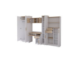 Mathias Youth Bedroom Furniture Set White/blue 5 Piece Wardrobe Desk Bookcase Wall Shelf And Storage - thumbnail 2