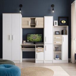 Mathias Youth Bedroom Furniture Set White/blue 5 Piece Wardrobe Desk Bookcase Wall Shelf And Storage - thumbnail 7
