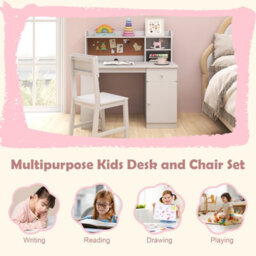 Costway Kids Desk And Chair Set Children Study Desk With Chair-White - thumbnail 8