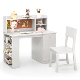 Costway Kids Desk And Chair Set Children Study Desk With Chair-White