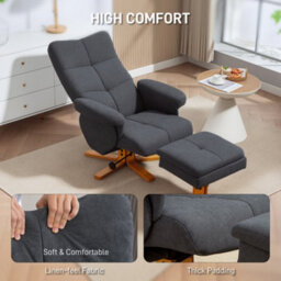 Homcom Linen Recliner Chair And Footstool Wooden Base Grey - thumbnail 6