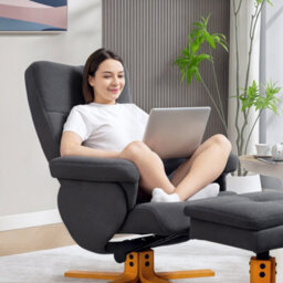 Homcom Linen Recliner Chair And Footstool Wooden Base Grey - thumbnail 9